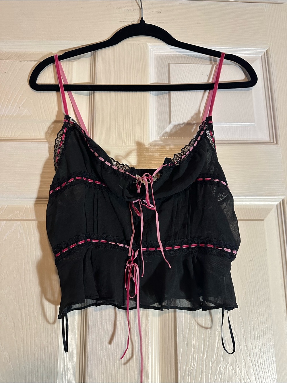Kimchi Blue Black Cami with Pink Lace Trim